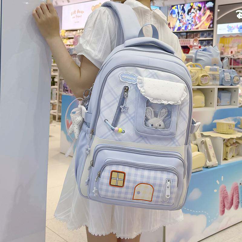 官方正品高颜值学院风酒红格子书包初高中生温柔治愈感休闲百搭旅