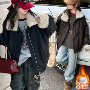 官方正品女童外套冬季2025新款儿童装洋气加绒加厚保暖大毛领皮衣