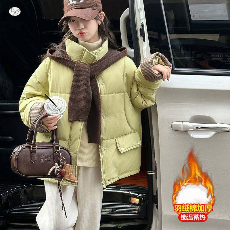 官方正品女童2025年冬季新款小清新立领月光绿棉衣女大童户外加绒