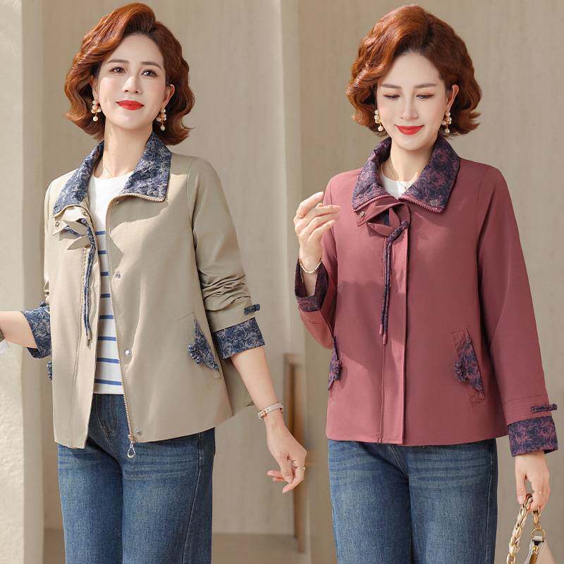 官方正品中老年人女款休闲夹克拉链开衫上衣妈妈新中式风春装翻领