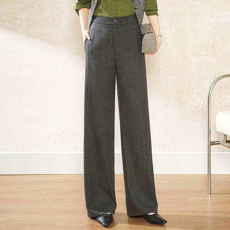 官方正品灰色西装阔腿裤女2026春秋新款高腰显瘦垂感直筒窄版休闲
