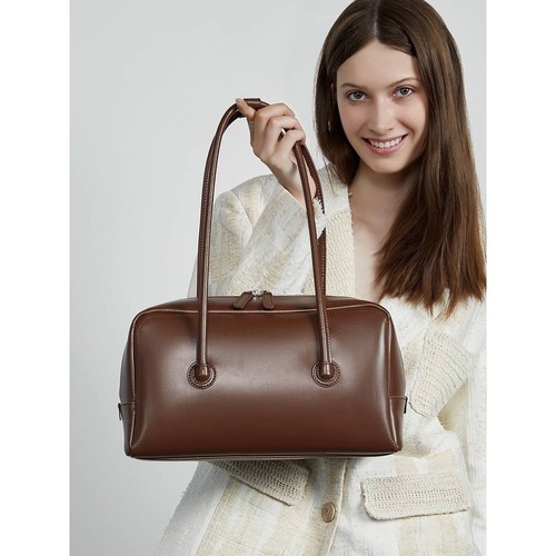 官方正品真皮波士顿女包保龄球包手提单肩枕头包包女2025新款方包