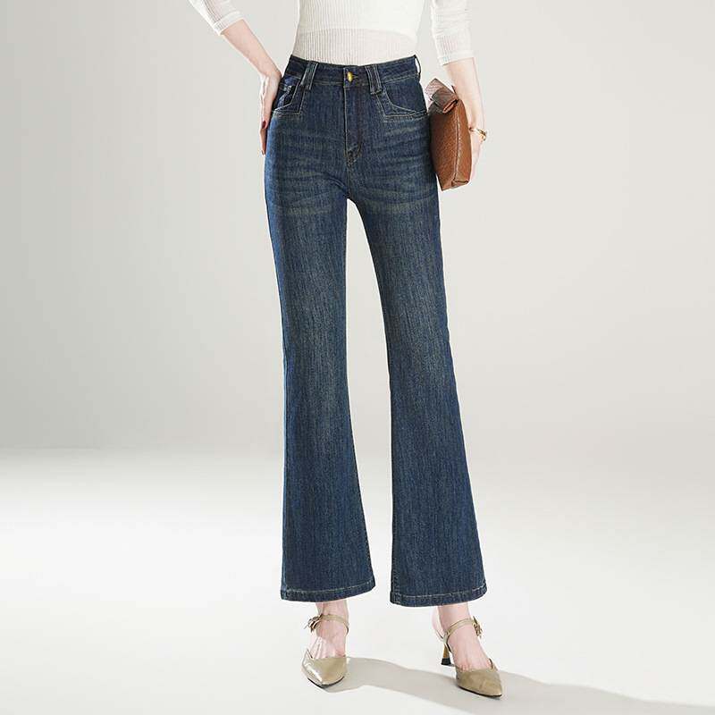 官方正品2026年新款微喇叭牛仔裤女士春季胖mm大码四面弹力松紧腰
