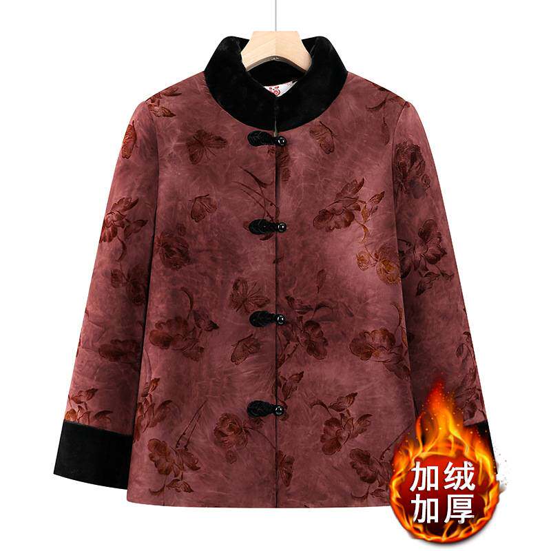 官方正品妈妈时尚加绒加厚棉服中老年女装秋冬新款中国风棉袄洋气