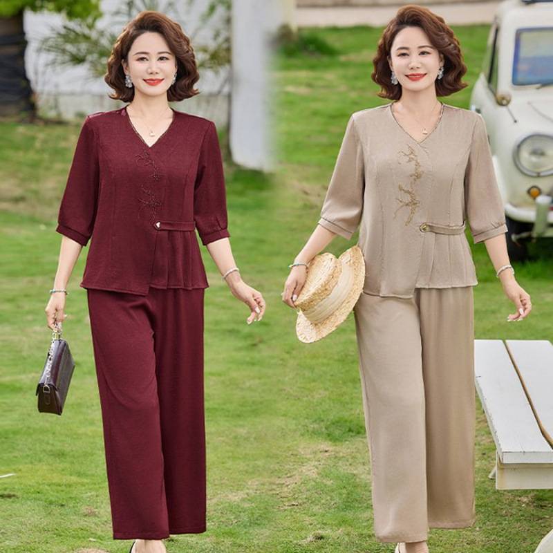 官方正品新中式妈妈夏装气质小衫两件套妈妈新款中老年女夏季国风