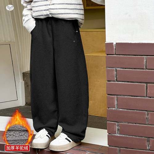 官方正品女童加绒裤子2025年秋冬新款铆钉弯刀裤长裤中大童休闲阔