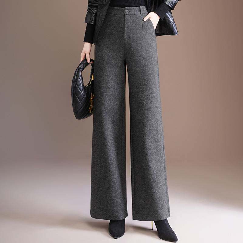 官方正品毛呢阔腿裤女2025秋冬新款气质百搭小个子西裤细闪毛呢休