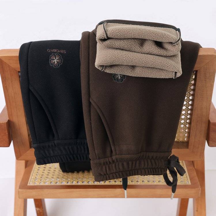 官方正品秋冬直筒加绒妈妈裤子女2025新款高腰宽松抽绳松紧腰休闲