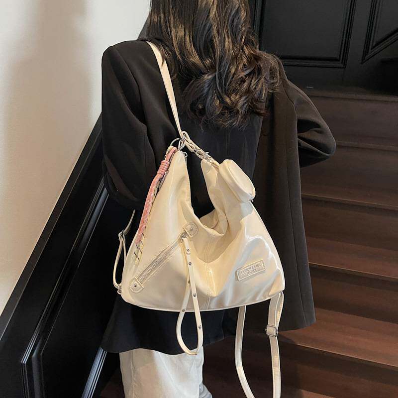 官方正品小众设计感机车风潮酷软皮双肩托特包时尚百搭大容量单肩