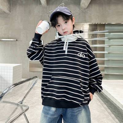 官方正品男童秋装韩范条纹运动连帽卫衣2025新款青少年儿童装春秋