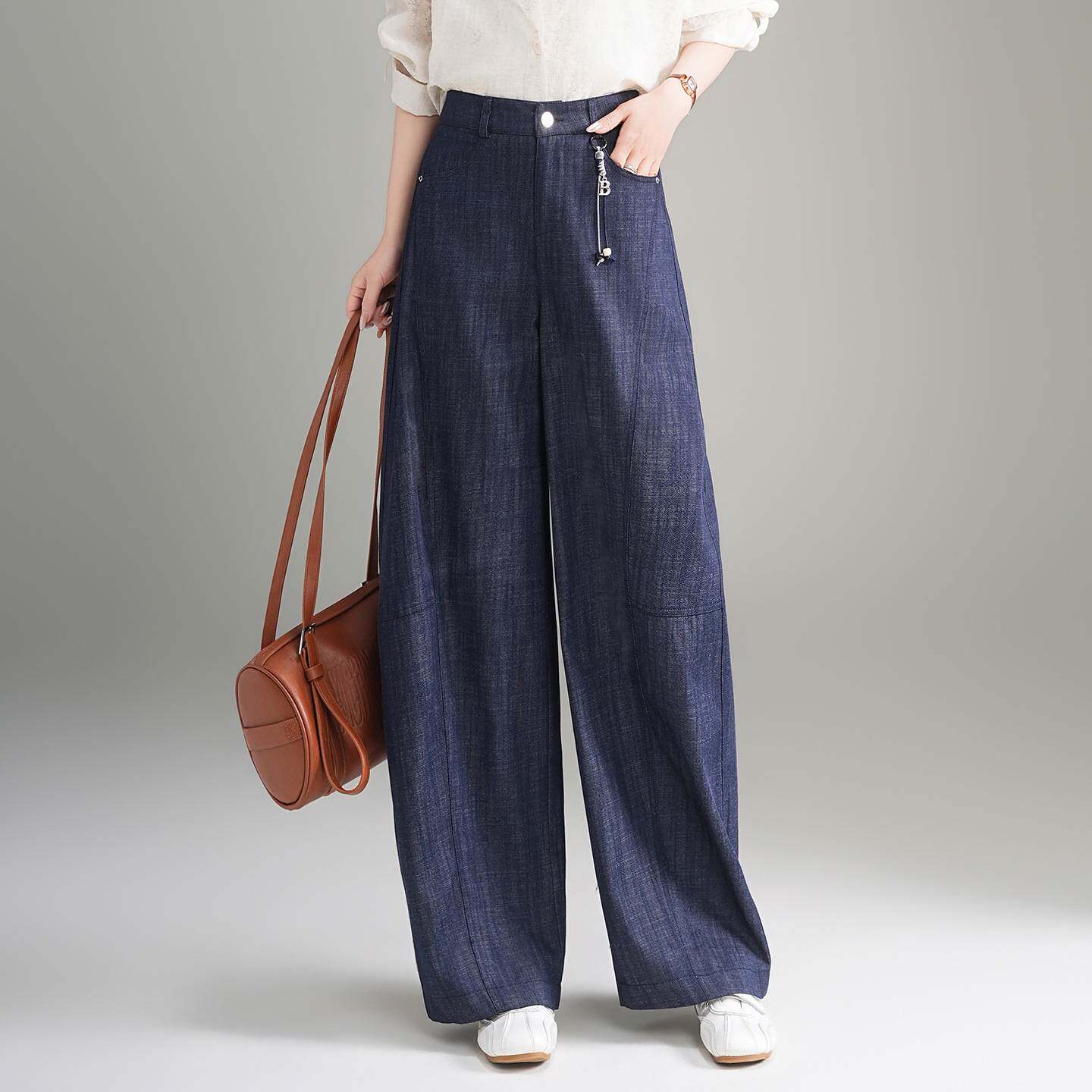 官方正品仿牛仔蓝色阔腿裤女春夏季2026新款今年流行时尚休闲直筒