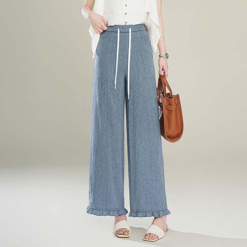 官方正品时尚休闲高腰系带阔腿裤女2026夏季新款宽松显瘦直筒拖地