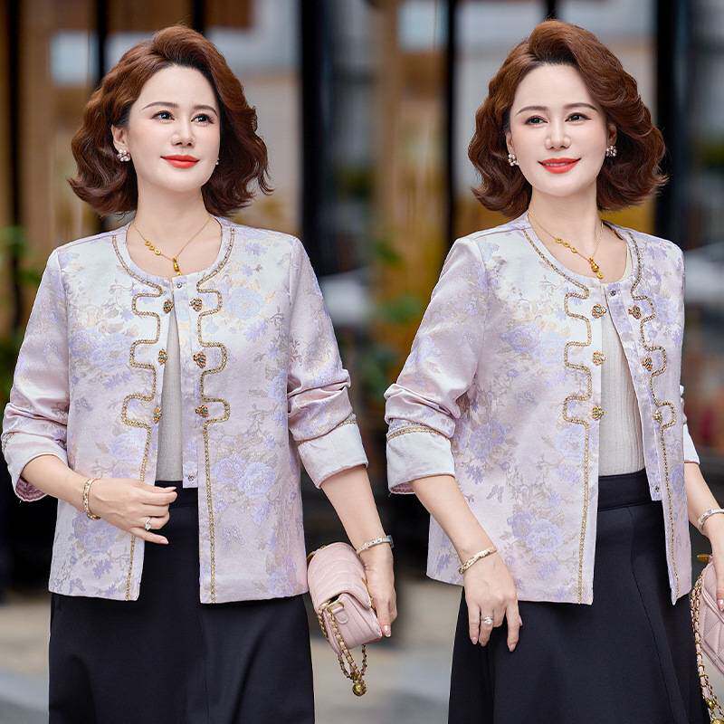 官方正品妈妈秋装新中式刺绣外套女春季中老年女装洋气长袖夹克衫