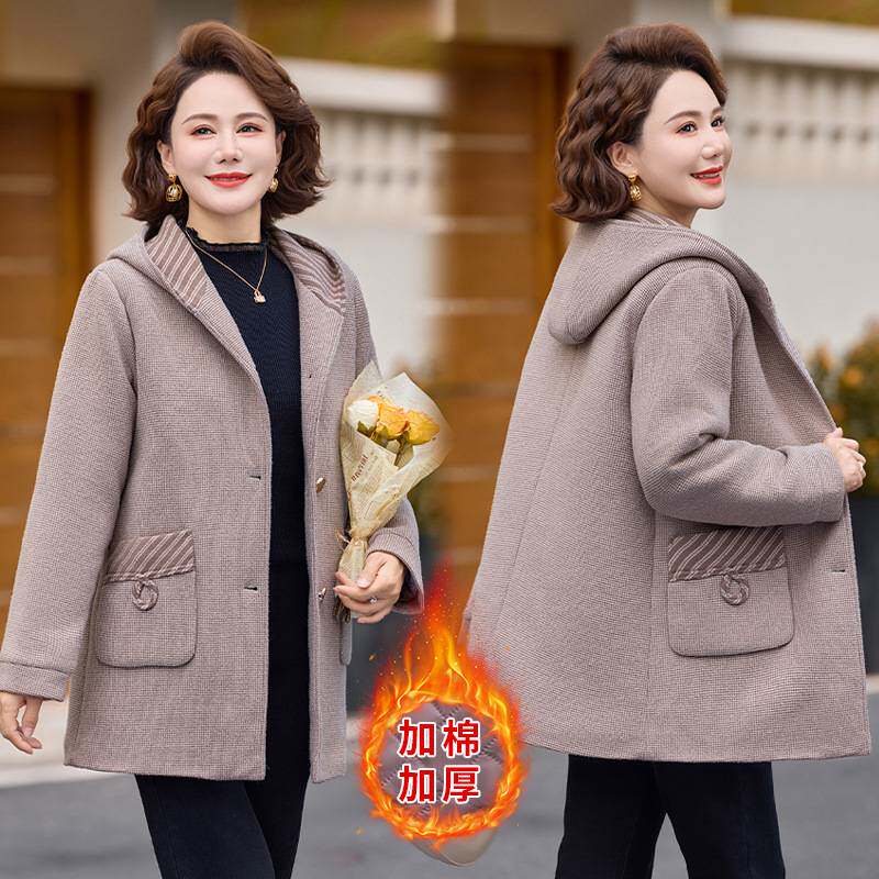 官方正品老太太中长款连帽棉衣中老年女装秋冬季休闲大码夹克加棉