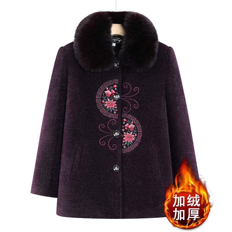 官方正品中老年人冬装加绒加厚棉衣外套老太太秋冬装新款喜庆绣花