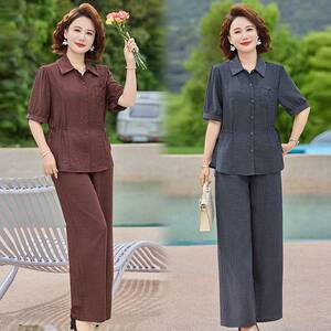官方正品夏季新款时尚减龄气质女神范套装中年妈妈宽松显瘦上衣裤