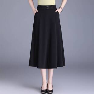 官方正品黑色半身裙女2026年春季新款高腰垂感中长款A字裙气质过