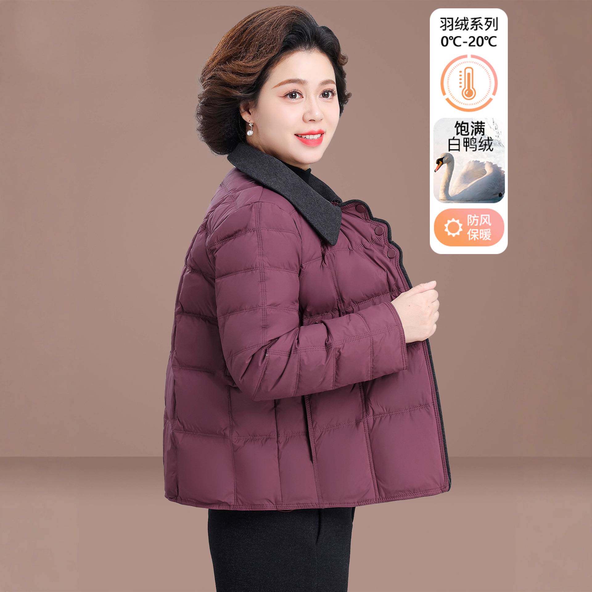 官方正品妈妈装冬装羽绒服2025新款小个子短款秋冬外套中老年女装