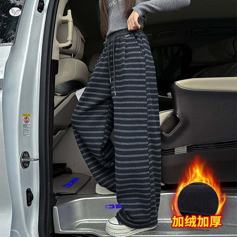 官方正品女童2025年冬季新款黑白加绒条纹裤女大童户外保暖糯米裤