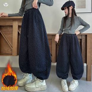 碎花束脚裤 子2025秋冬新款 中大童休闲弯刀 女童加绒加厚裤 官方正品