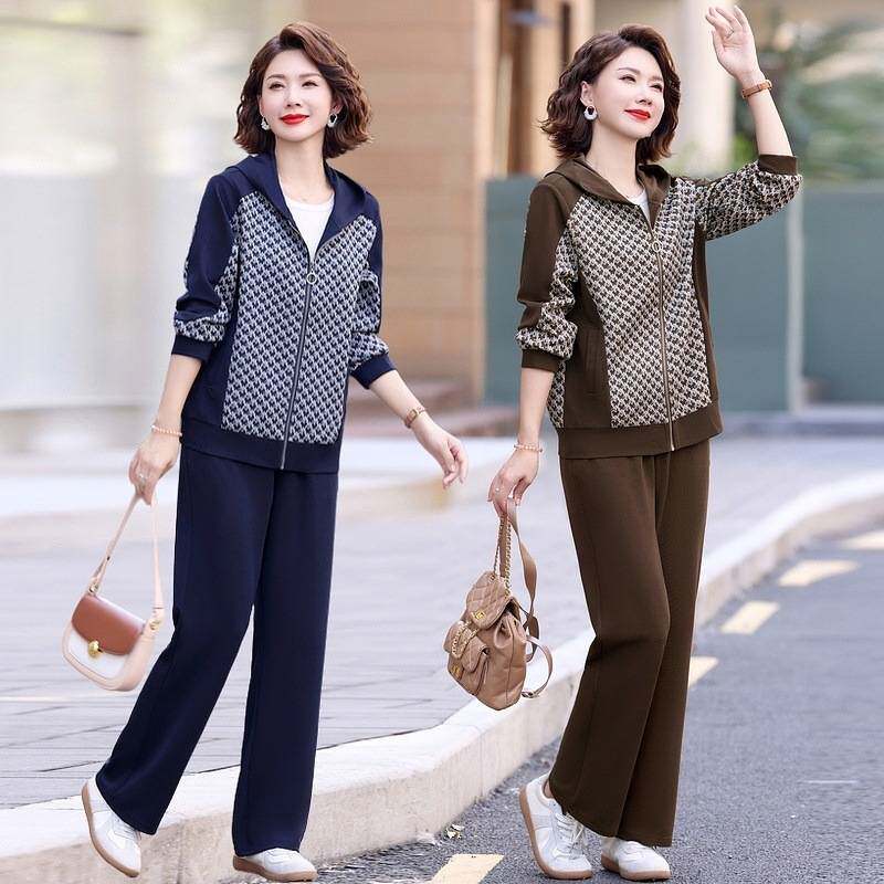 官方正品中年妈妈2026新款洋气春装运动服两件套中老年人女装连帽
