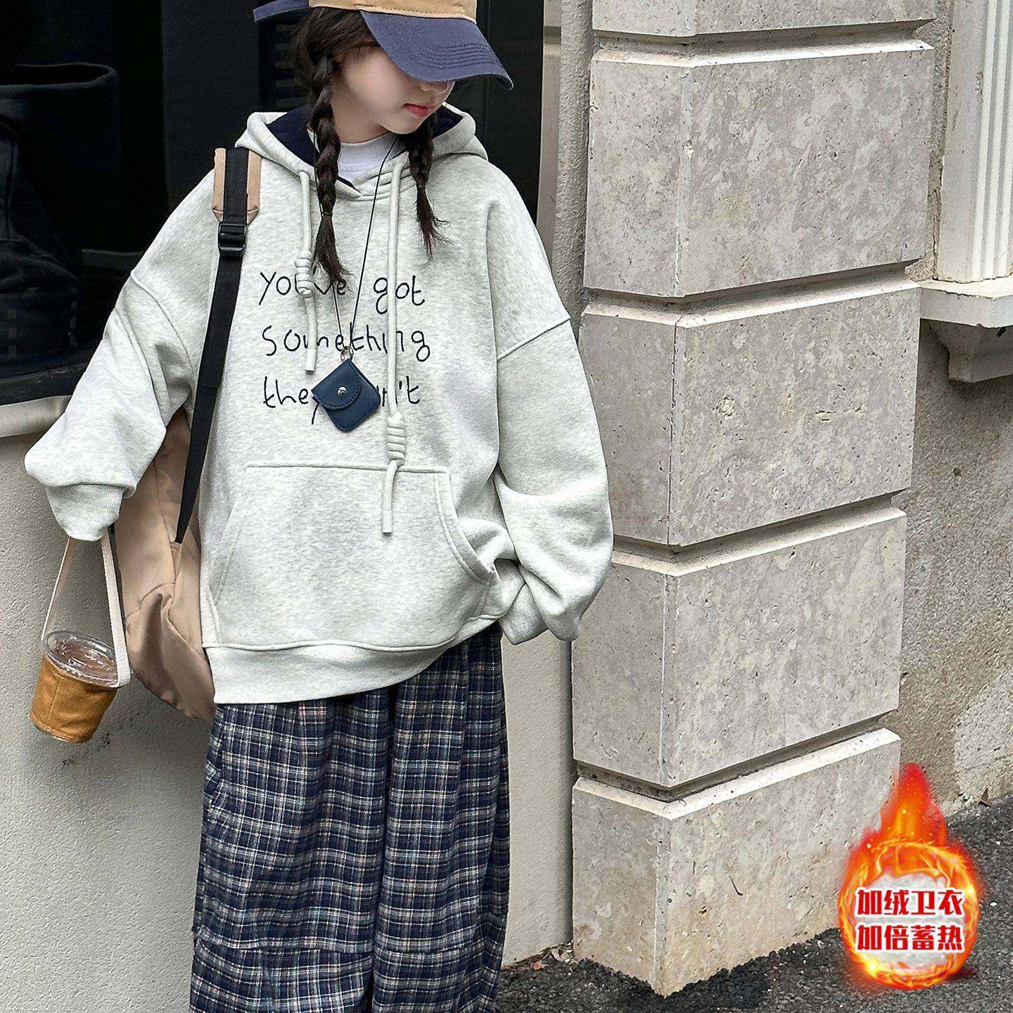 官方正品女童卫衣加绒冬季2025新款中大儿童装加厚保暖连帽卫衣打