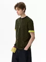 Maxdstr Striped T-Shirt for Men and Women, Summer Rolled Hem, Contrasting Color Design, Inner Round Neck, Loose Fit, Long and Short Sleeves, Base Layer Shirt