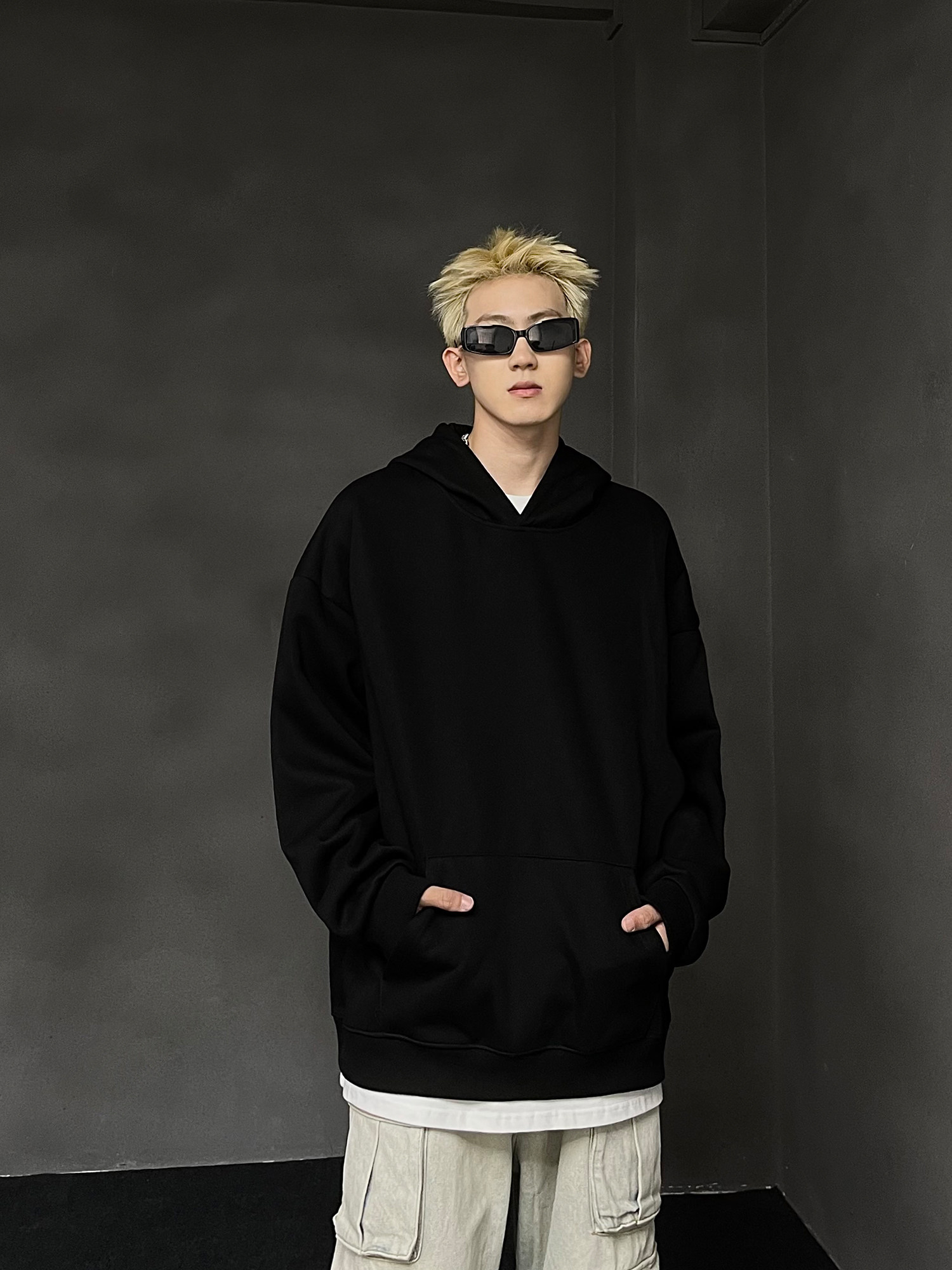 MAXDSTR 아메리칸 레트로 솔리드 컬러 헤비급 후드 티셔츠 남성 루즈 트렌디 브랜드 커플 기본 까마귀 자켓 인