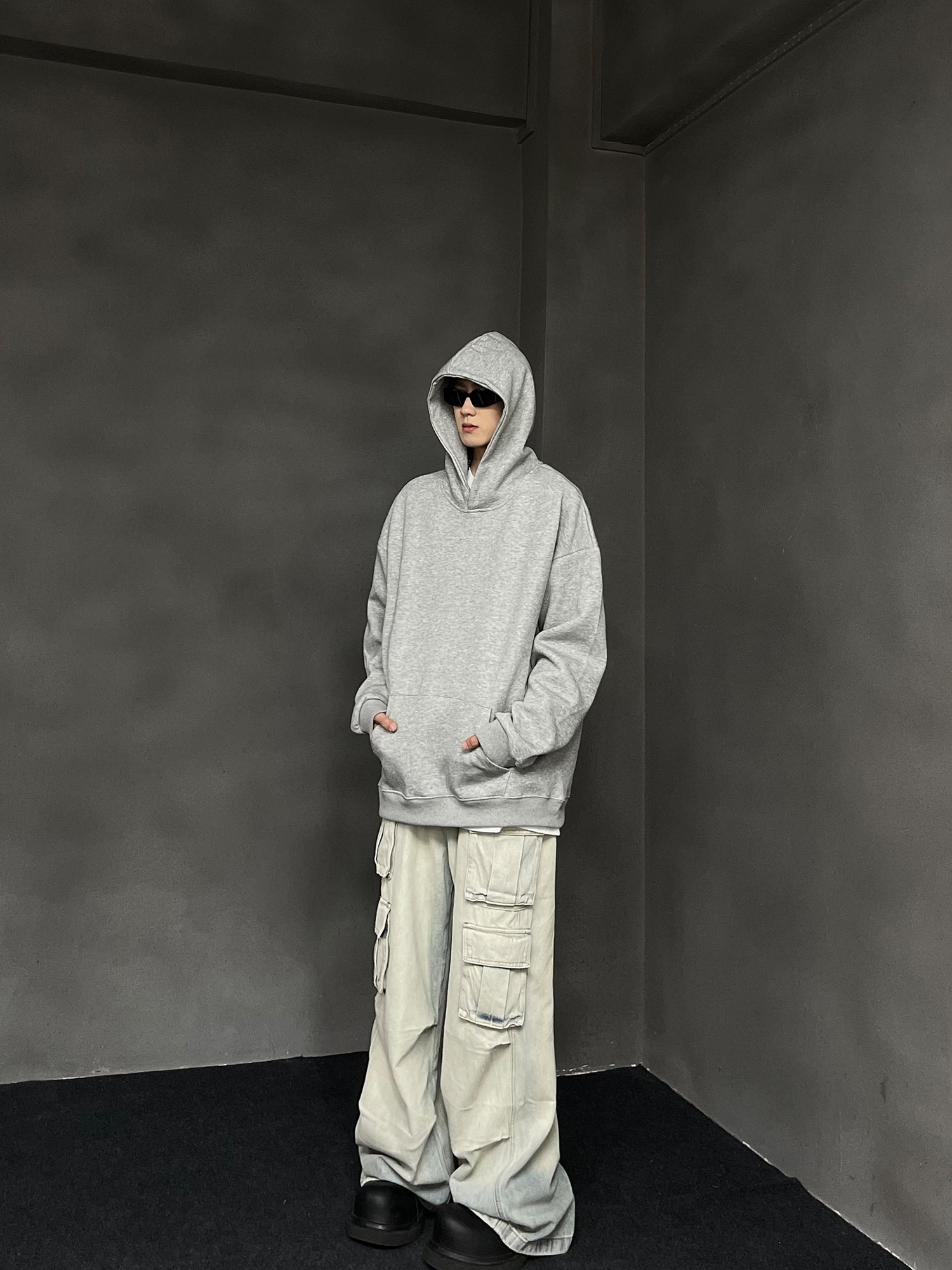 MAXDSTR 아메리칸 레트로 솔리드 컬러 헤비급 후드 티셔츠 남성 루즈 트렌디 브랜드 커플 기본 까마귀 자켓 인