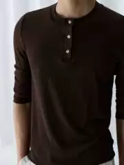 Maxdstr Slim Fit Stretch Henry Collar Ribbed Long Sleeve T-Shirt for Men and Women, Fitness Enhancing Base Layer Undershirt