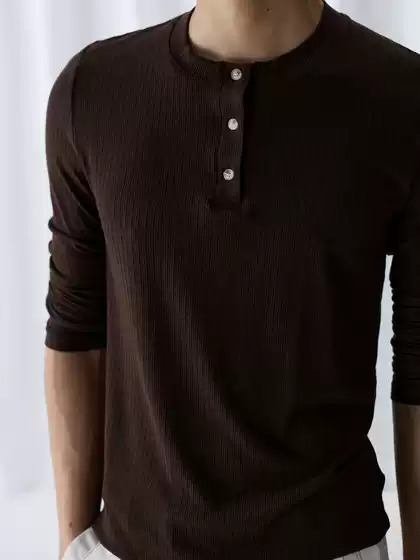 Maxdstr Slim Fit Stretch Henry Collar Ribbed Long Sleeve T-Shirt for Men and Women, Fitness Enhancing Base Layer Undershirt