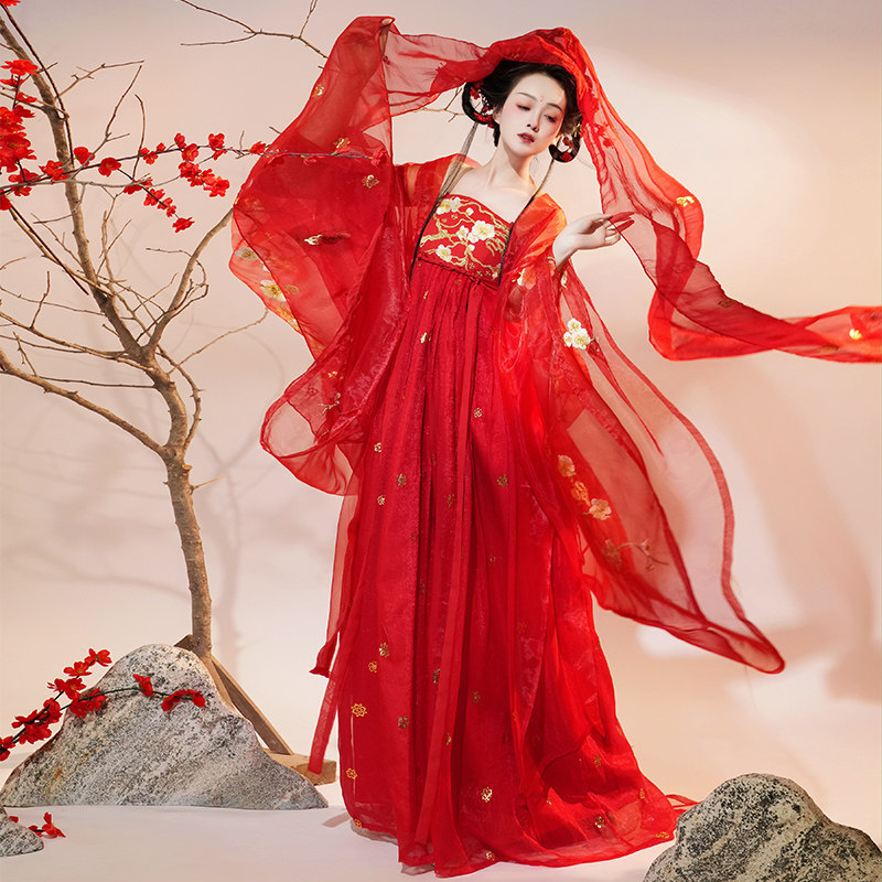 新款原创红色重工大袖唐制刺绣齐胸诃子春夏绣花汉服古装套装,女装/女士精品,汉服套装,淘宝优惠券,粉丝福利购,淘宝优惠卷
