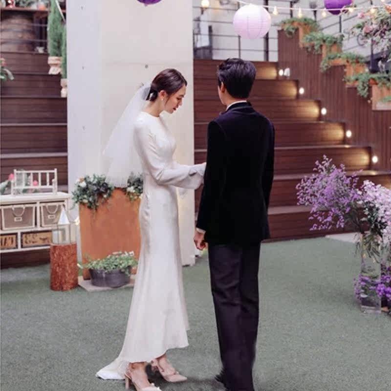 2018新款旅拍轻婚纱修身鱼尾简约新娘结婚礼服复古喇叭长袖连衣裙在类目 女装/女士精品, 婚纱/旗袍/礼服, 礼服/晚装中 - 来自Buy2taobao.com提供专业的淘宝代购服务