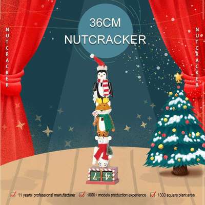 动物园企鹅木质装饰降临历圣诞节节日气氛摆件胡桃夹子木偶人跨境