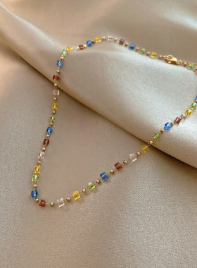 新款彩色水晶锁骨链简约chok