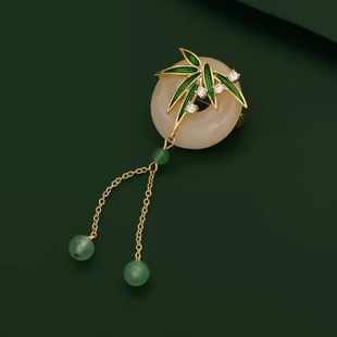 圆月翠竹古风流苏胸针女新中式设计感胸花旗袍西装毛衣气质别针潮