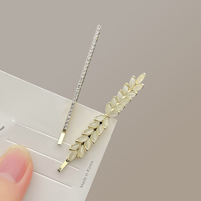 2025年新款猫眼石树叶一字夹发夹夏季侧边网红刘海夹头发夹子发饰
