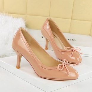 女鞋 通勤日常工作鞋 显瘦7cm 蝴蝶结百搭单鞋 BIGTREE可爱圆头高跟鞋