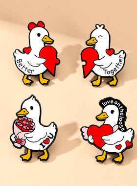 小鸭子胸针滴油白色鸭子情人节创意趣味金属徽章笔袋装饰合金徽章