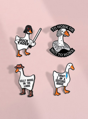 趣味卡通打领带的酷白色大鹅造型金属徽章创意动物鸭子胸针配饰品