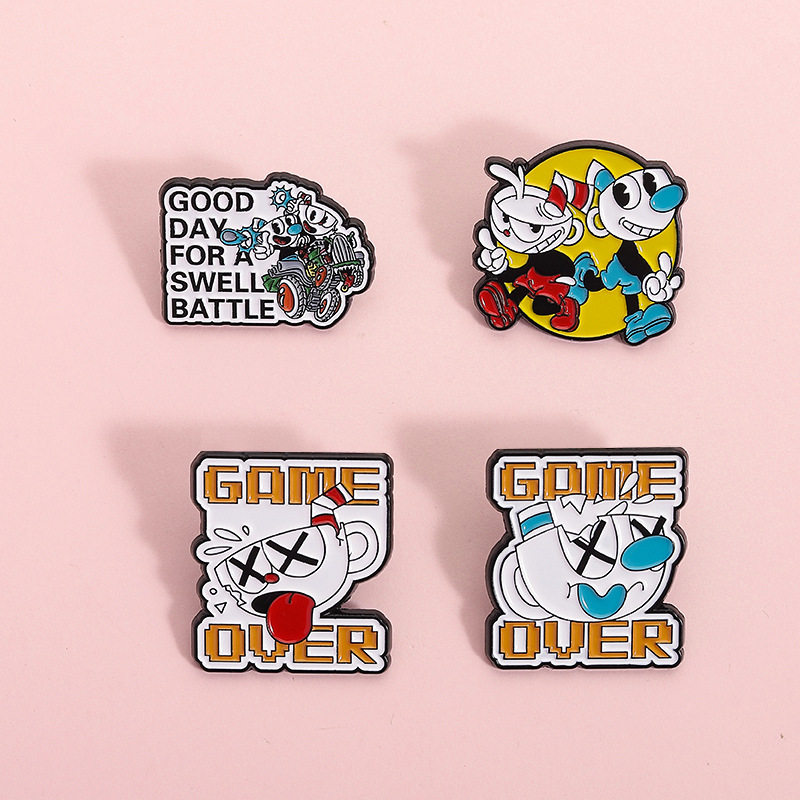 可爱茶杯头系列胸章胸针游戏动漫卡通金属徽章二次元背包包配饰品