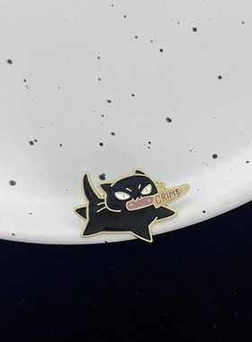 可爱动物罪恶小猫咪拿刀黑色猫动物胸针服装配饰领针金属徽章
