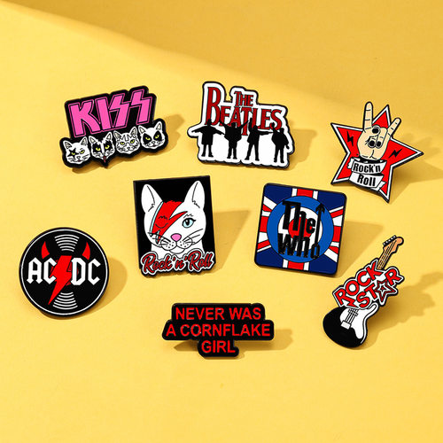 KISS摇滚乐队胸针ROCK STAR周边朋克风乐器吉他手势个性配饰徽章