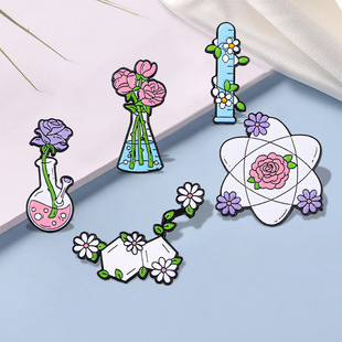 卡通时尚新款花瓶化学药剂反应链胸针可爱卡通合金滴油徽章装饰