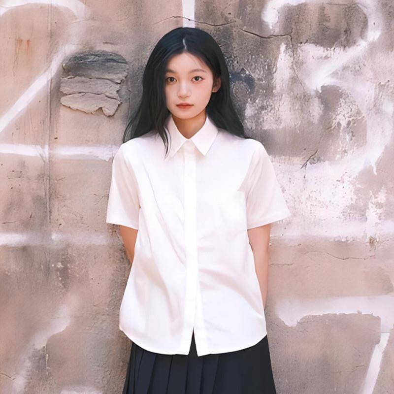日系学院风jk白衬衫女夏基础款短袖尖领百搭校服长袖内搭白色衬衣