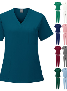 V领洗手衣 透气轻薄短袖 男女速干手术衣护士宠物医院工作服