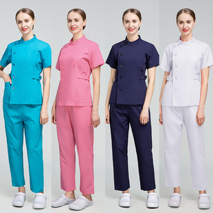 韩版护士服大码扣子薄款短袖套装女口腔牙科美容整形医院工作服