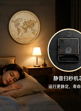 世界地图静音免打孔石英挂钟