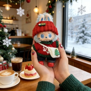 labubu第一二三3代圣诞系列娃衣新年款拉布布欢乐公仔新衣服17cm