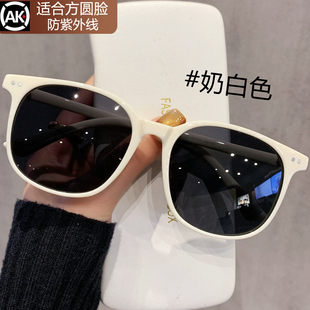 白色墨镜女款 高级感近视带度数方圆脸防紫外线白框太阳镜 2026新款